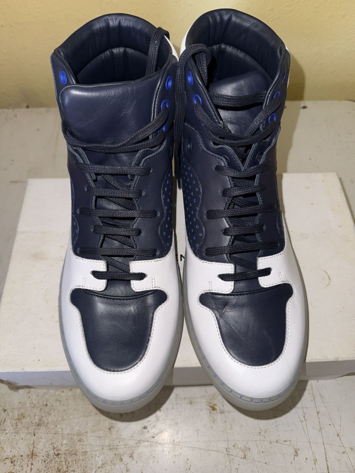 Balenciaga Balenciaga Leather High-Top Trainers Blue/White Size US 9 / EU 42 - 1 Thumbnail
