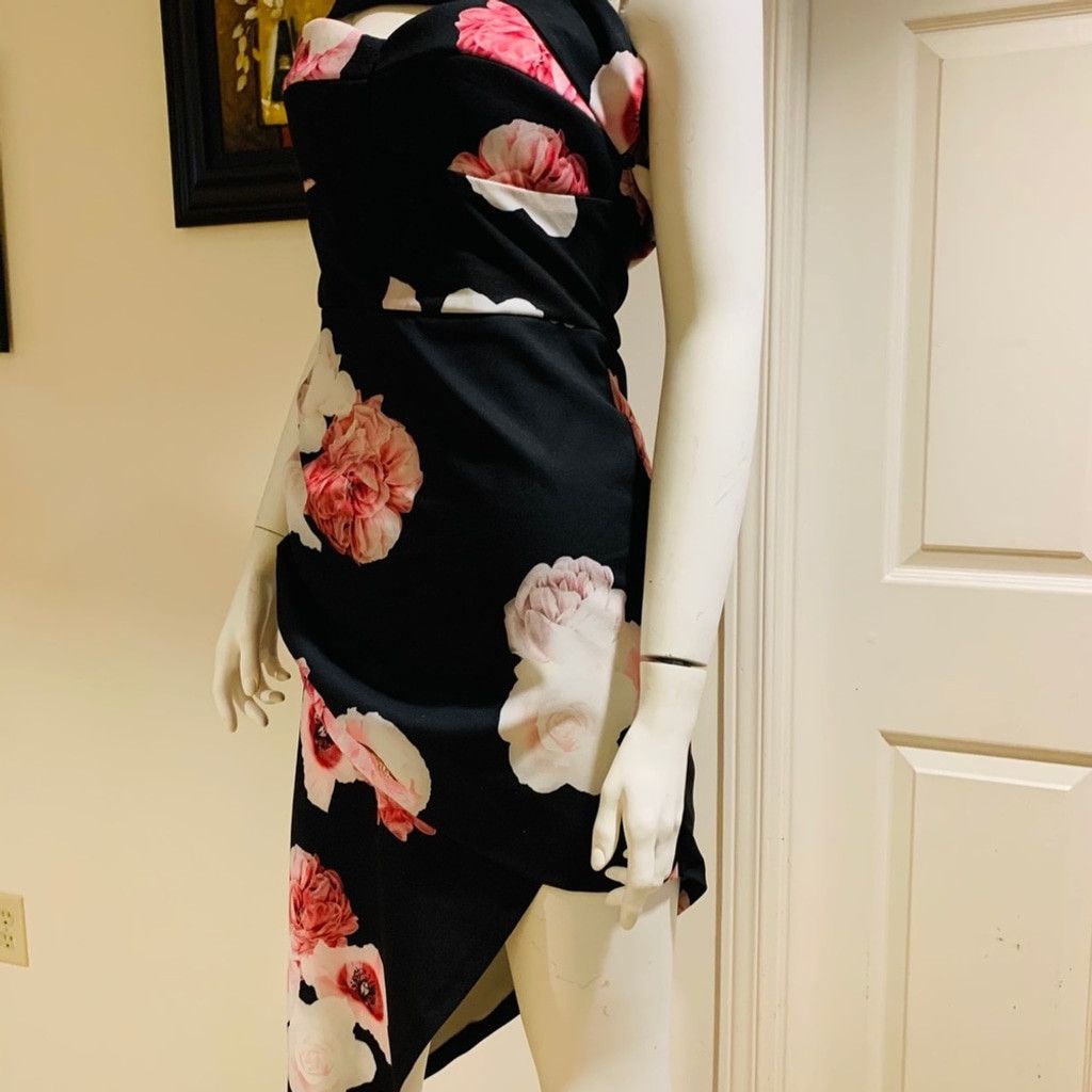 Other Zarga High Low Black Floral strapless dress Size L Size L / US 10 / IT 46 - 6 Thumbnail