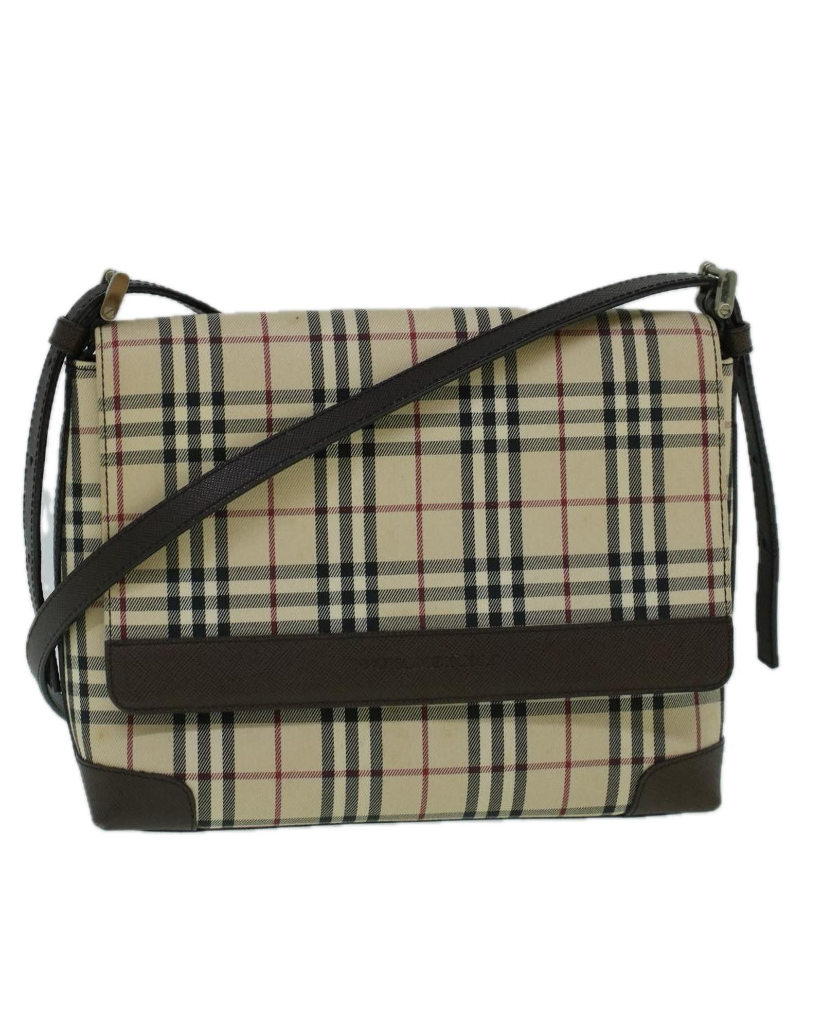 image of Burberry Canvas Shoulder Bag With Nova Check Pattern By Luxury Designer in Beige, Women's
