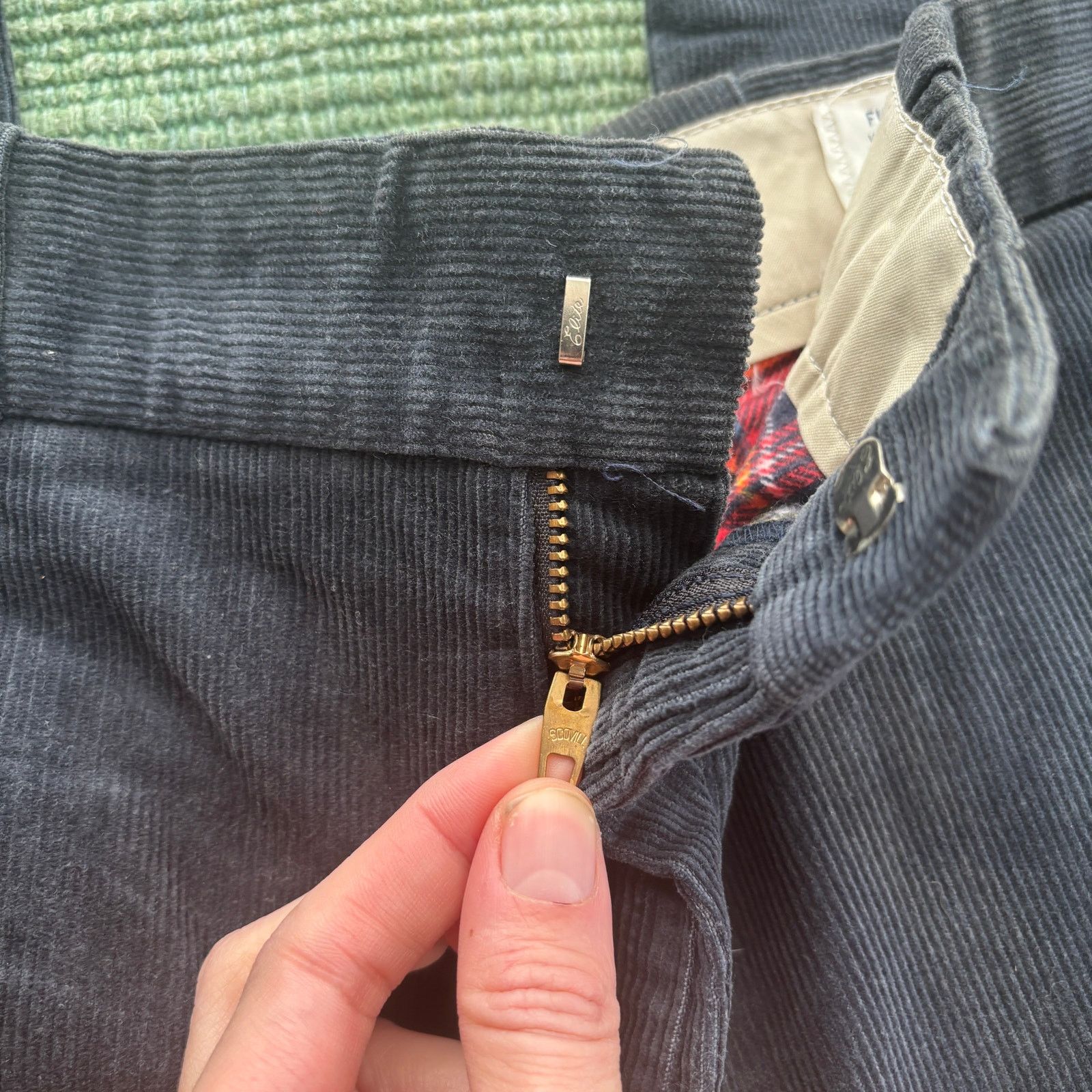 Vintage 1970s flannel lined blue corduroy straight leg trousers Size US 34 / EU 50 - 3 Thumbnail