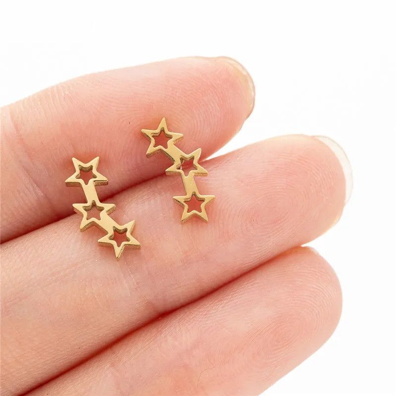 Jewelry Triple Stars Mini Stud Earrings Charm Earring Gift Size ONE SIZE - 2 Thumbnail