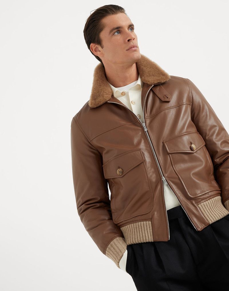Brunello Cucinelli o1w1db10226 Padded Leather Jacket in Dark Brown Size US XL / EU 56 / 4 - 2 Thumbnail