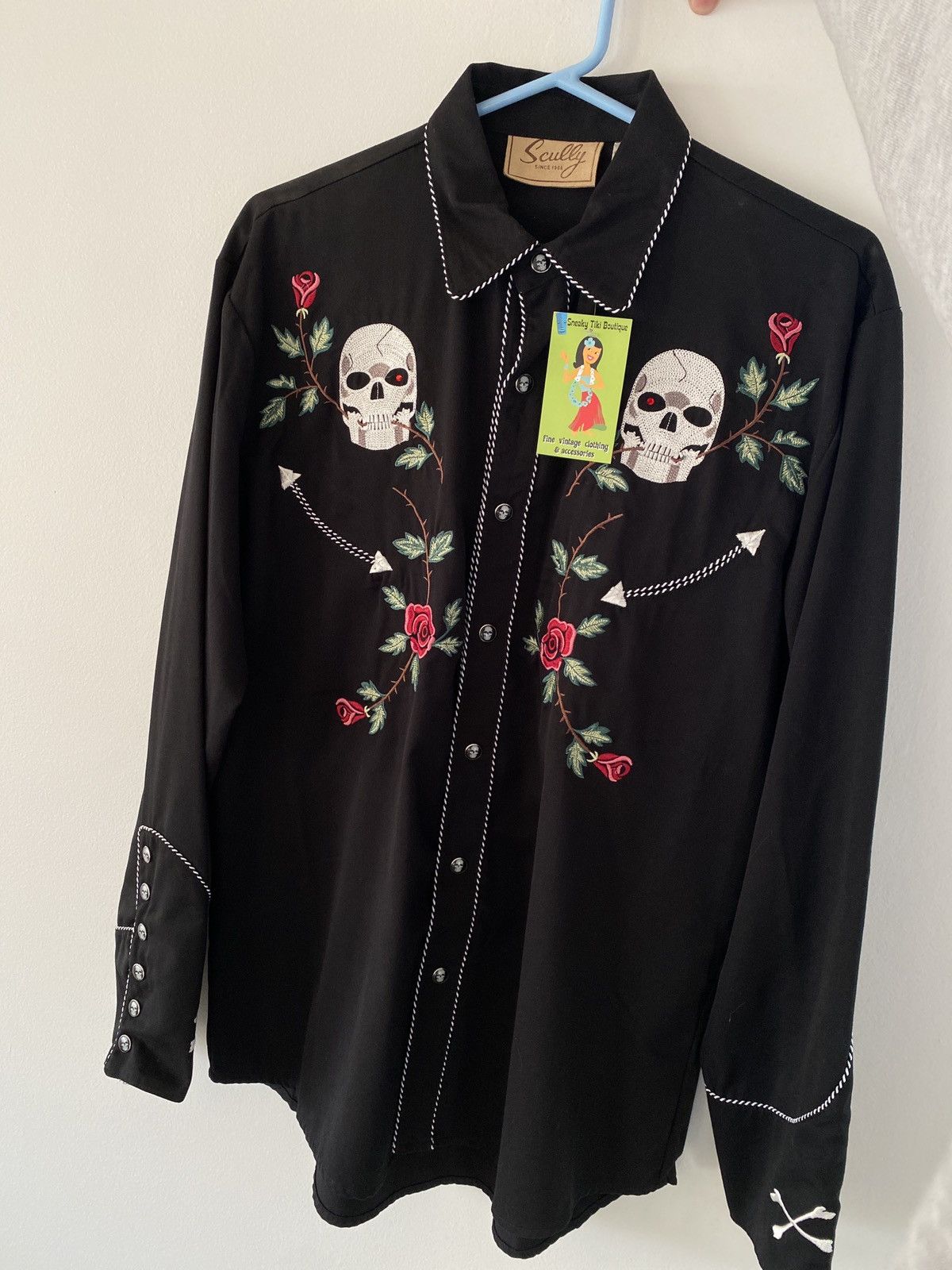 image of Scully Leather x Skully Scully Vintage Rangers Western Shirt in Black, Men's (Size Small)