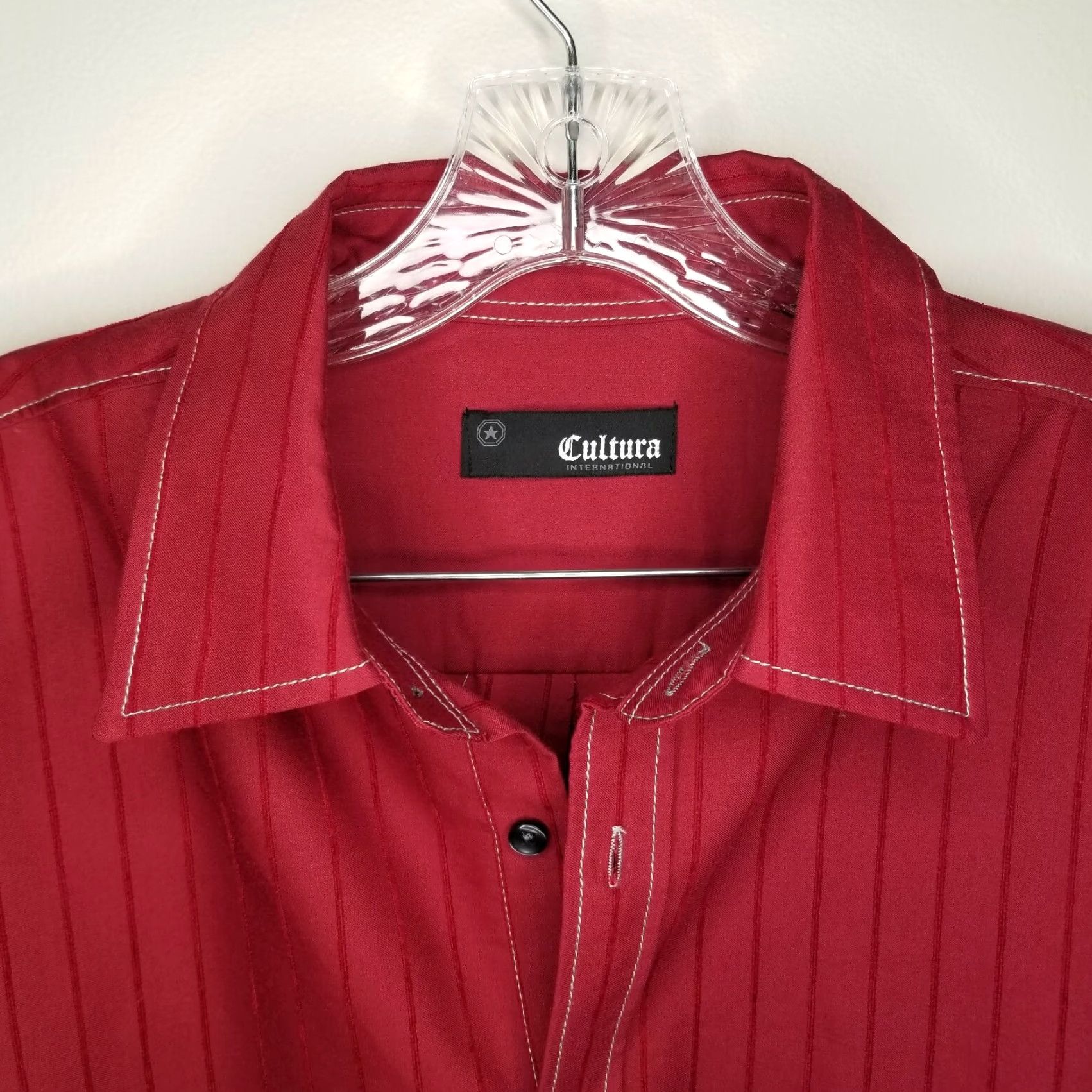 Vintage Cultura Mens Red Long Sleeve Button-Up Dress Shirt L Size Regular Button-Up Mens Red Long Sleeve Dress Shirt Size L Size 42R - 2 Thumbnail
