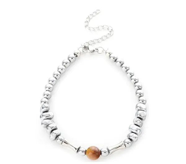 Jewelry Silver Beaded Bracelet with Brown Accent Bead Size ONE SIZE - 5 Thumbnail