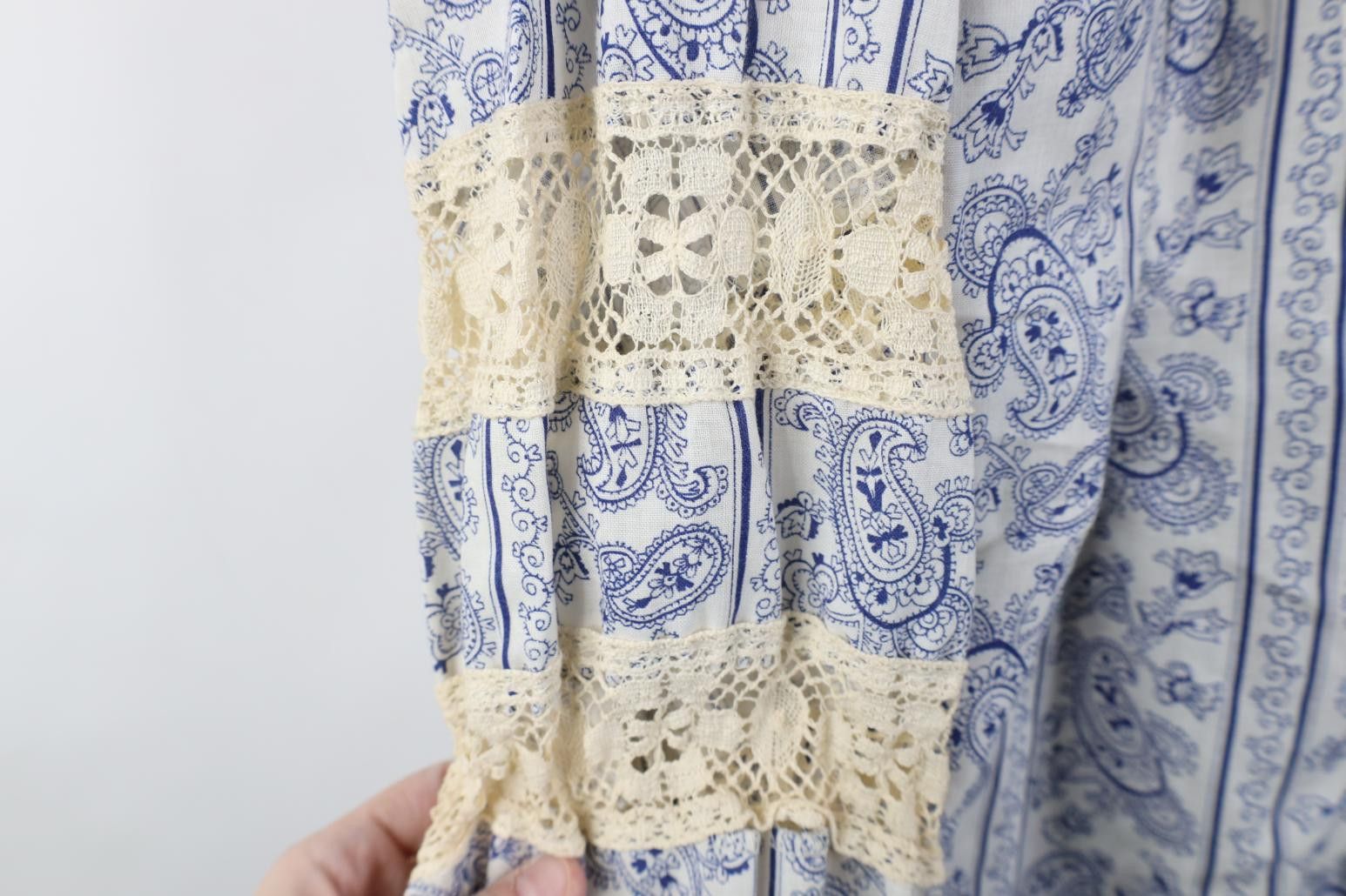 Vintage Vintage 70s Western Country Lace Paisley Ruffled Snap Shirt Size XS / US 0-2 / IT 36-38 - 5 Thumbnail