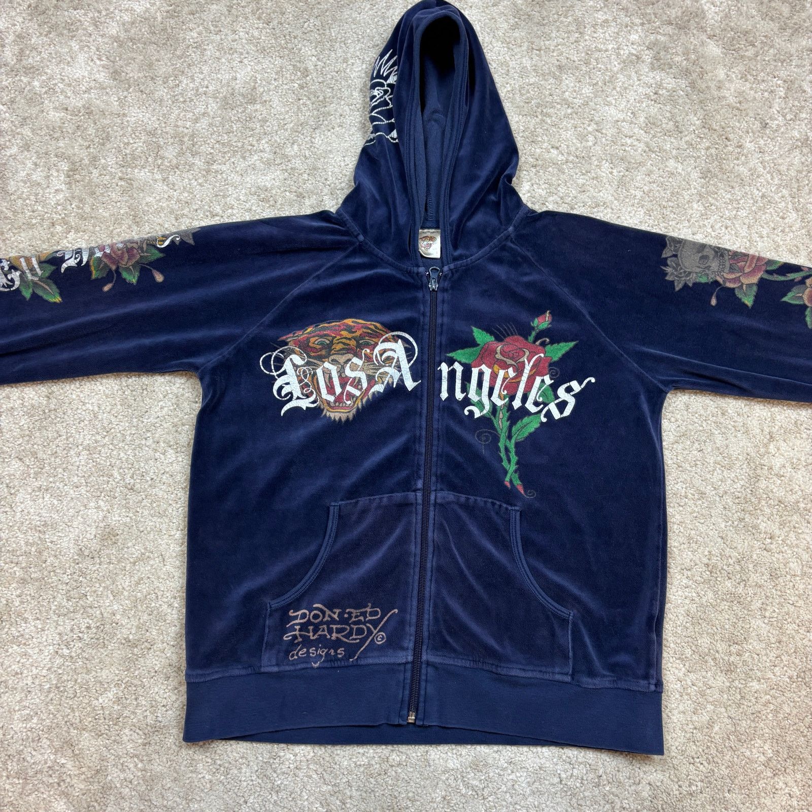 Ed Hardy × Vintage Vintage Ed Hardy Los Angeles Velour Full Zip Hoodie Womens L Size L / US 10 / IT 46 - 2 Thumbnail