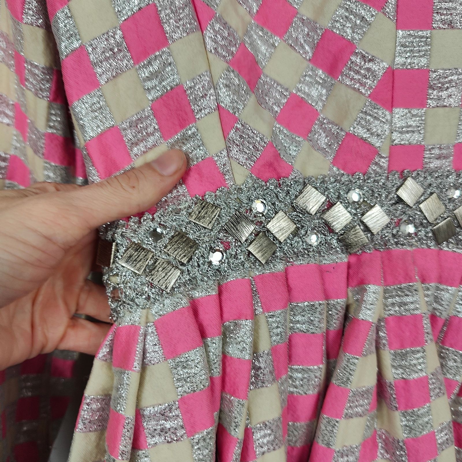 Other Vintage 60s Kiki Hart Dress Womens 8 Pink Silver Check Size M / US 6-8 / IT 42-44 - 3 Thumbnail