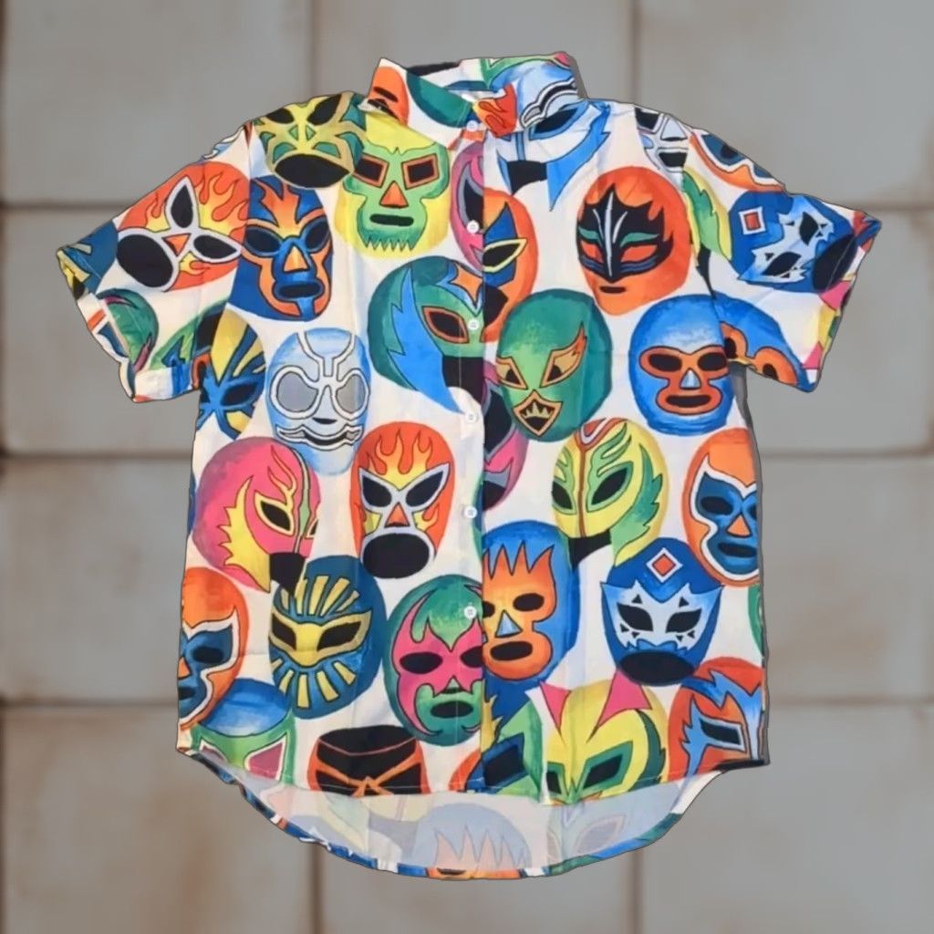 X-LARGE Mens Lucha Libre Wrestling Shirt - Legen ds Hawaiian Button Up - Large Size US L / EU 52-54 / 3 - 1 Thumbnail