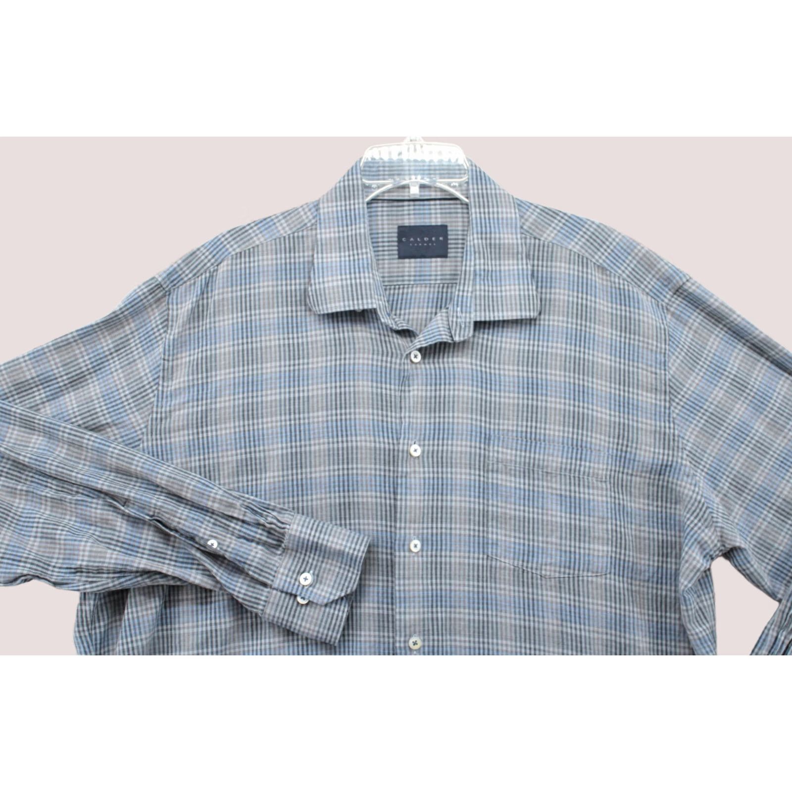 Vintage Calder Carmel Shirt Mens XL Blue Check Long Sleeve Limited Edition Handmade Stylish Size US XL / EU 56 / 4 - 1 Thumbnail