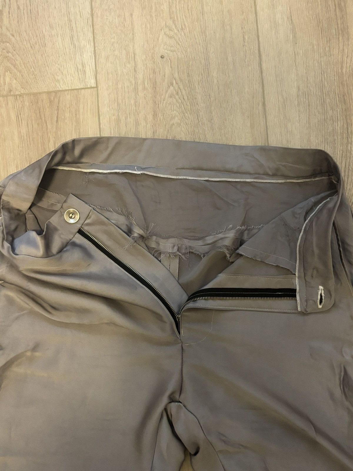 Other Custom Made Silver Silk Charmeuse Bell Bottom Pants – Medium Size US 34 / EU 50 - 5 Thumbnail