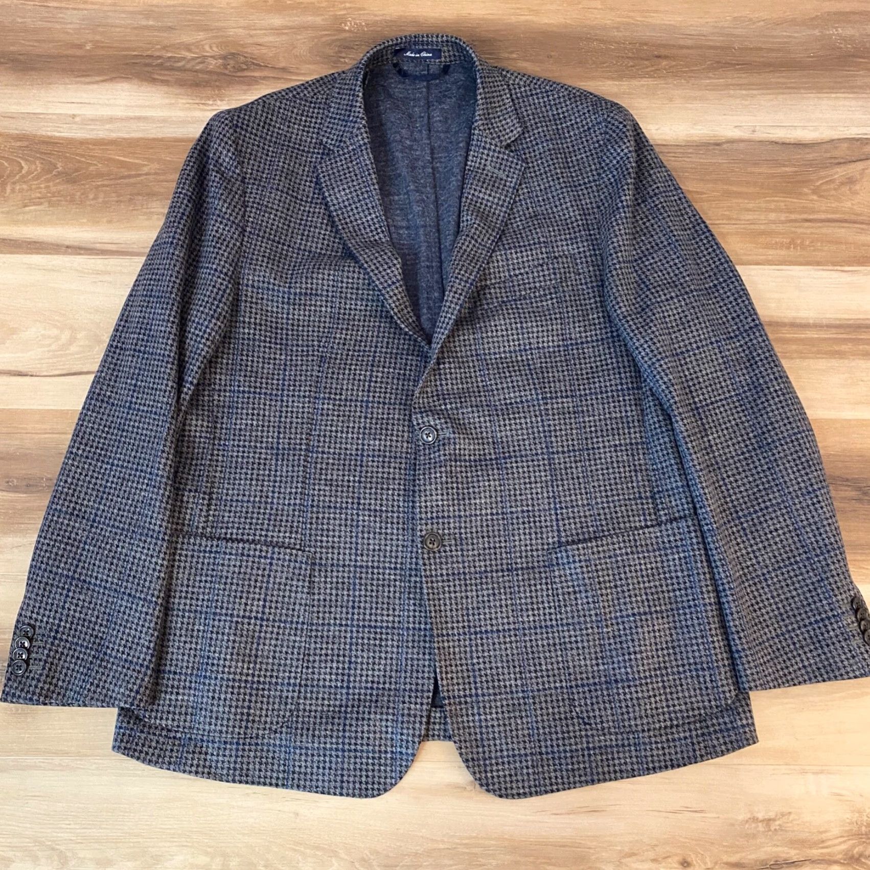 Lands' End Lands' End Blazer Mens 44R Gray Houndstooth Fleece Lined 2 Button Sport Jacket Size 44R - 2 Thumbnail