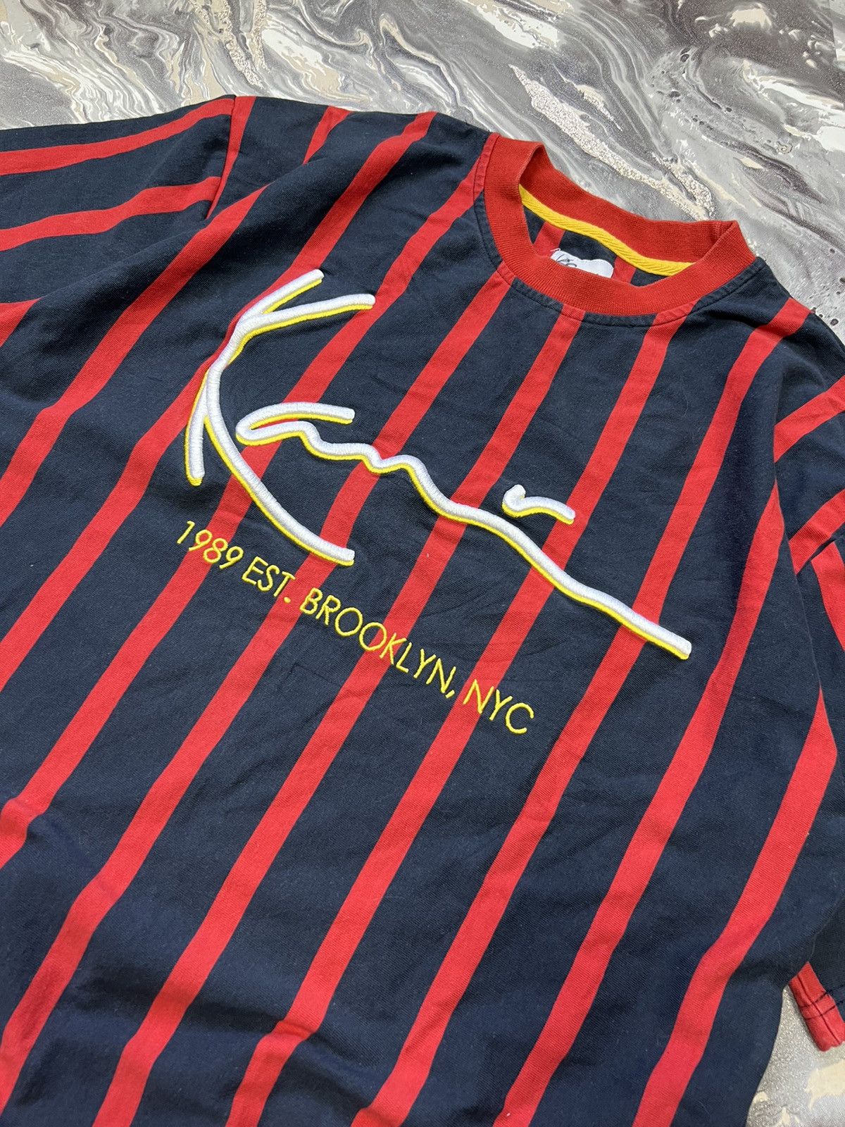 JNCO × Karl Kani Karl Kani Big Logo Multicolor Striped Logo Crew Tee T-shirt Size US M / EU 48-50 / 2 - 2 Thumbnail