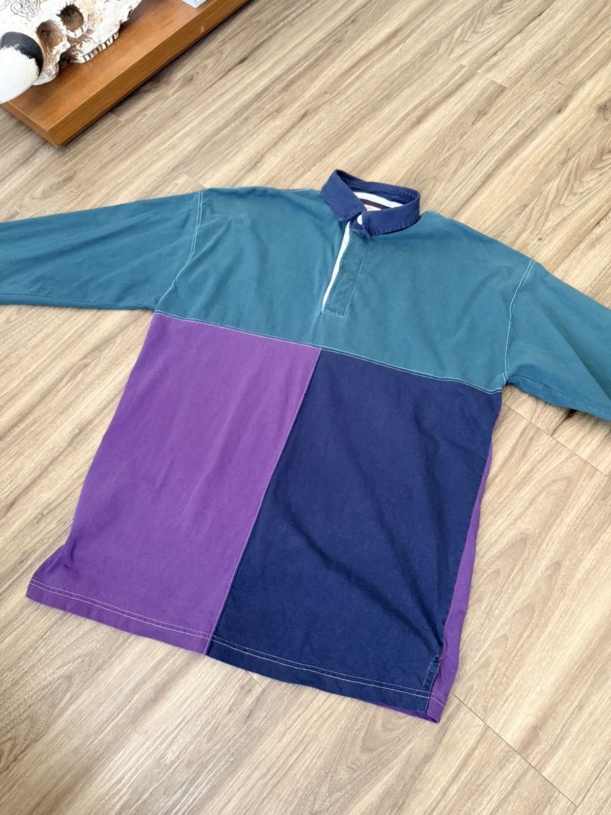 Other Benjamin Row Colorblock Rugby Shirt Green Purple Blue Large Size US L / EU 52-54 / 3 - 2 Thumbnail