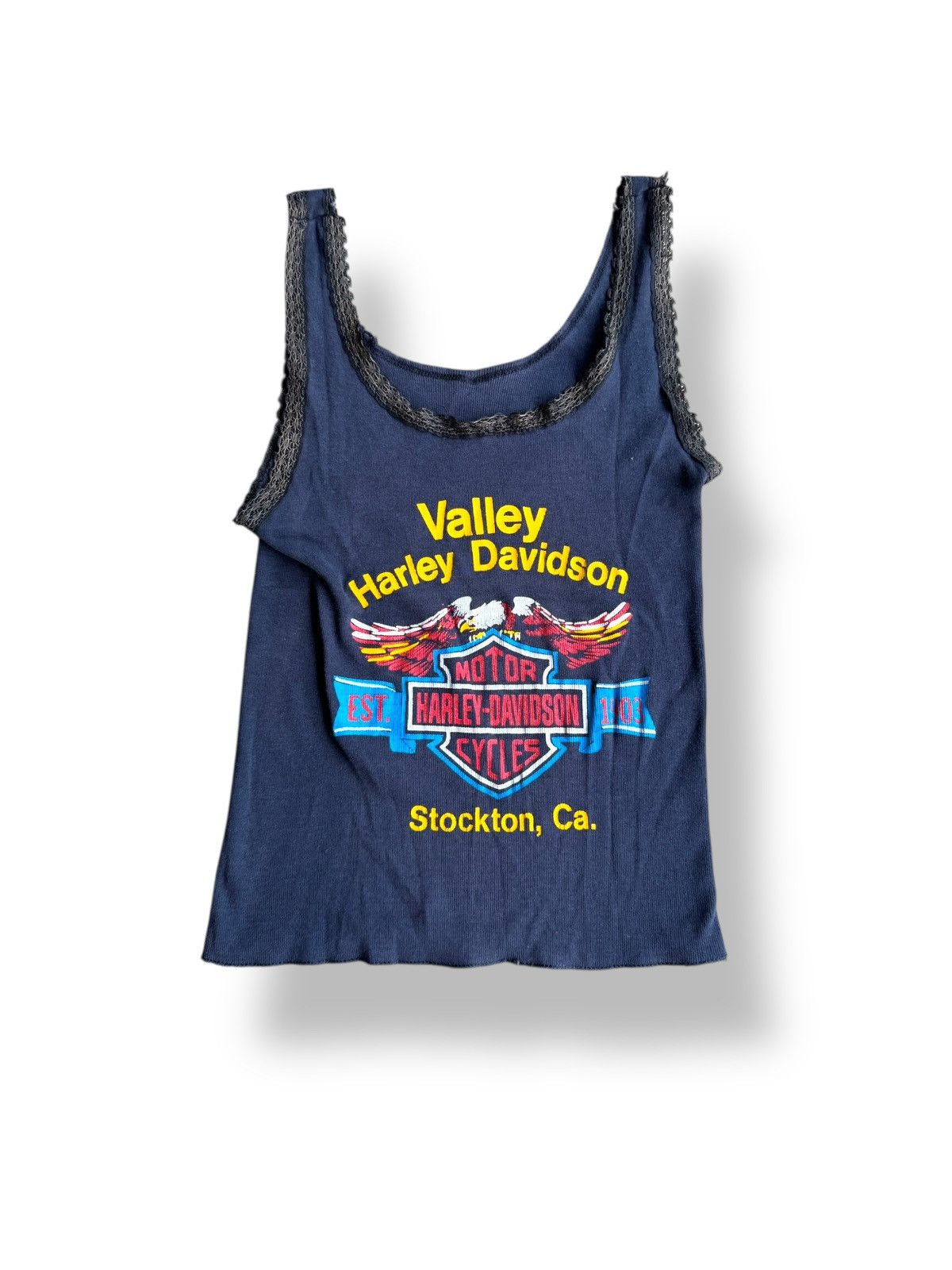 Harley Davidson × Vintage *RARE* VINTAGE 80s 3D EMBLEM HARLEY DAVIDSON TANK TOP Size M / US 6-8 / IT 42-44 - 1 Thumbnail