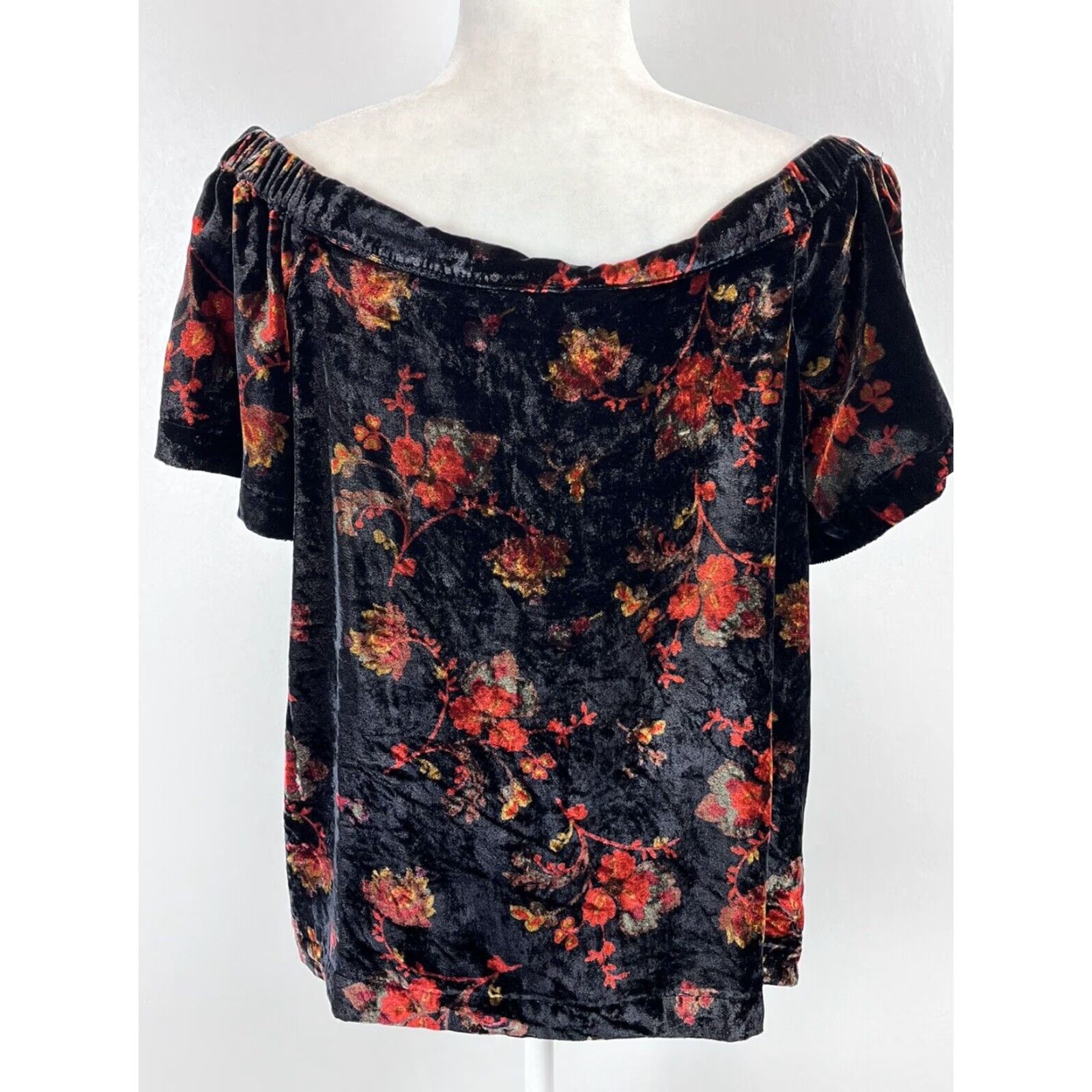 Ann Taylor Ann Taylor LOFT Velvet Floral Off Shoulder Blouse Top Women's Small Multicolor Size S / US 4 / IT 40 - 3 Thumbnail