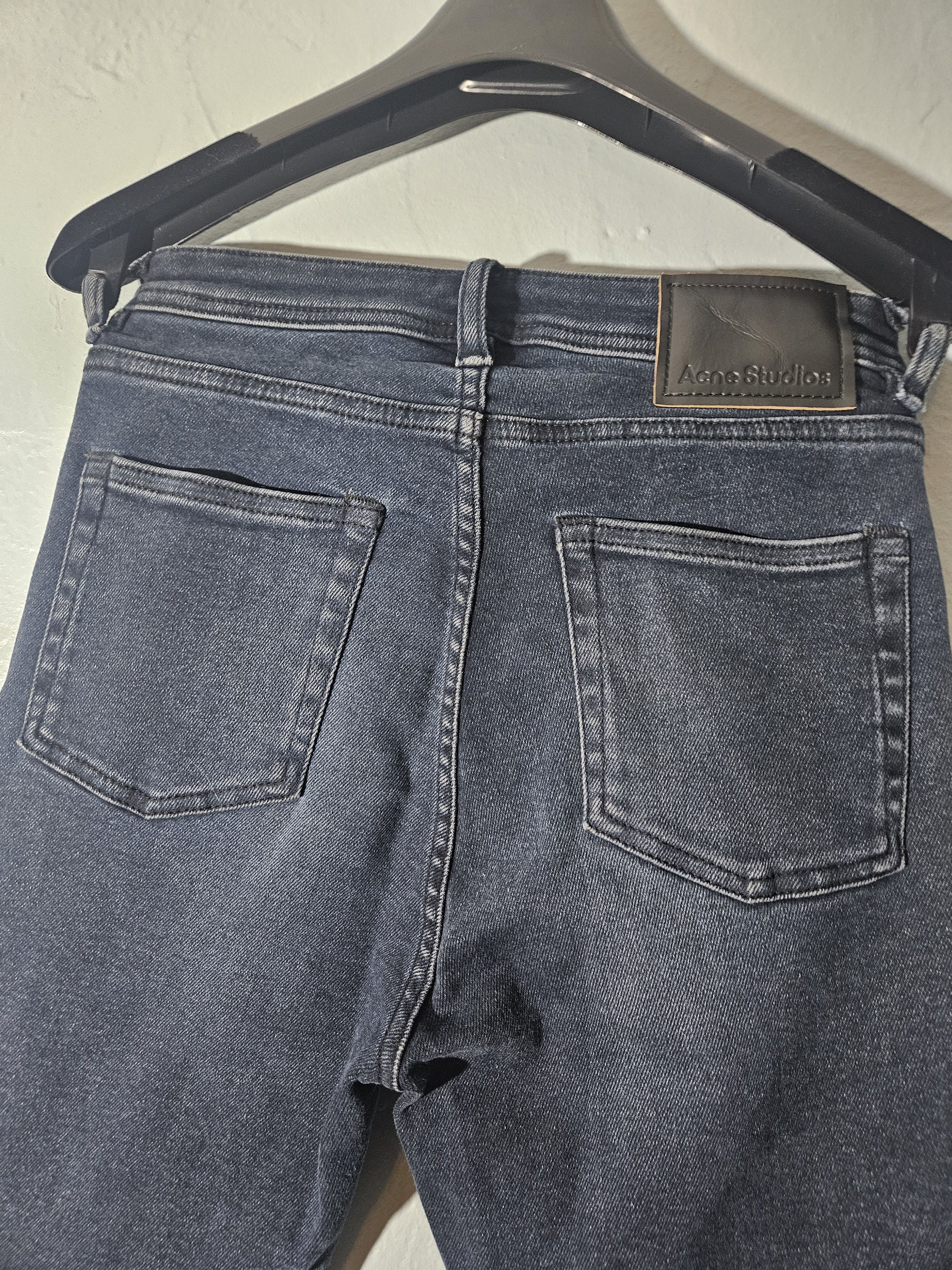 Acne Studios Peg Blue Black Leather Back Patch Skinny Denim Jeans Size 25" / US 0 / IT 36 - 3 Thumbnail