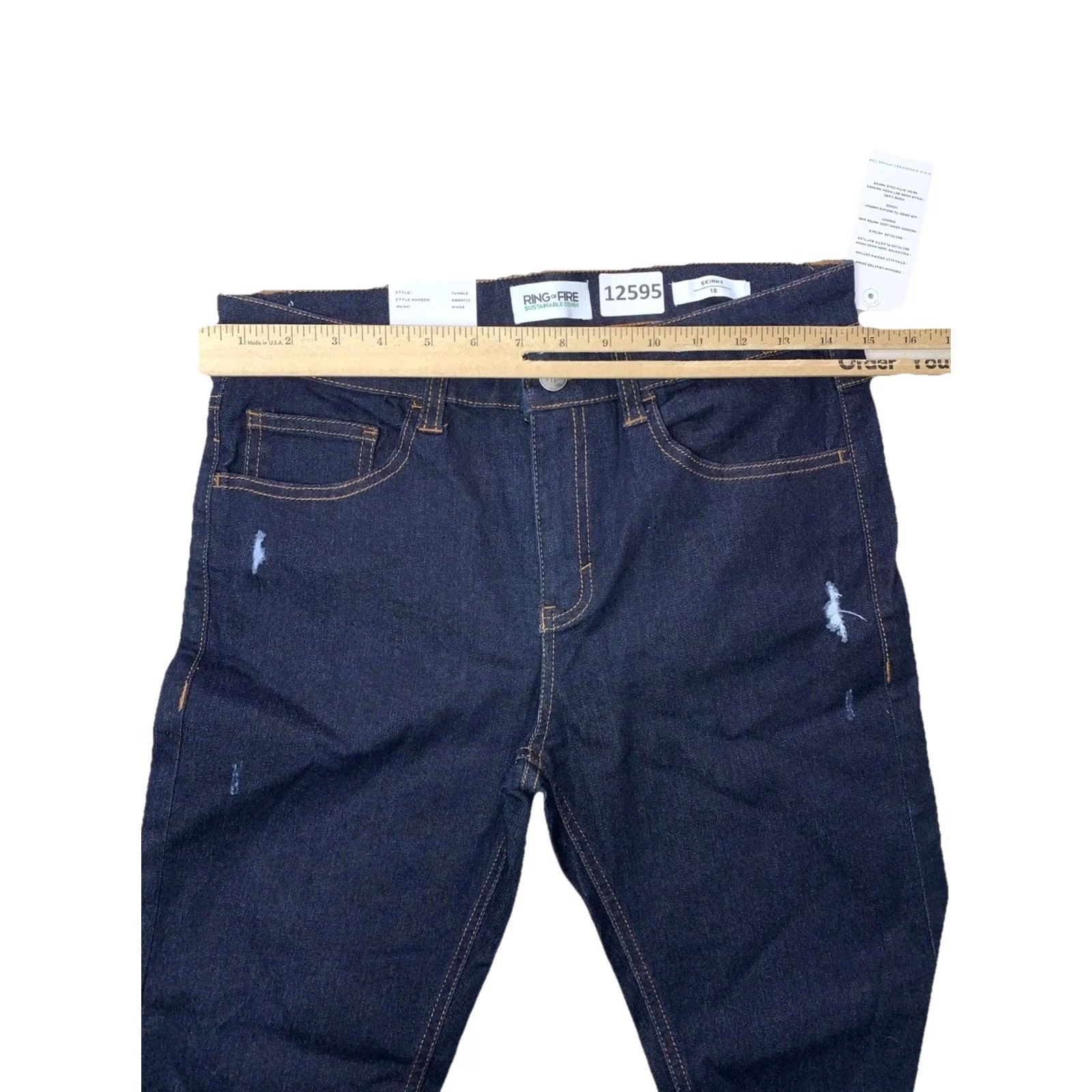 Ring Of Fire VINTAGE Reign Of Fire Ring Of Fire Sustainable Denim Dark Wash Skinny Distressed Jeans Juniors 18 NWT- Blue Size 40" / US 18 - 3 Thumbnail