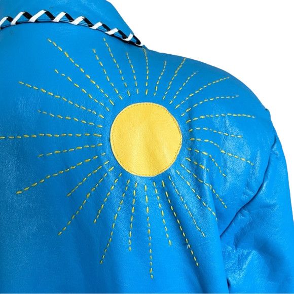 Vintage 80s Hannah Pang Blue Patchwork Leather Jacket - M/L Size M / US 6-8 / IT 42-44 - 10 Thumbnail