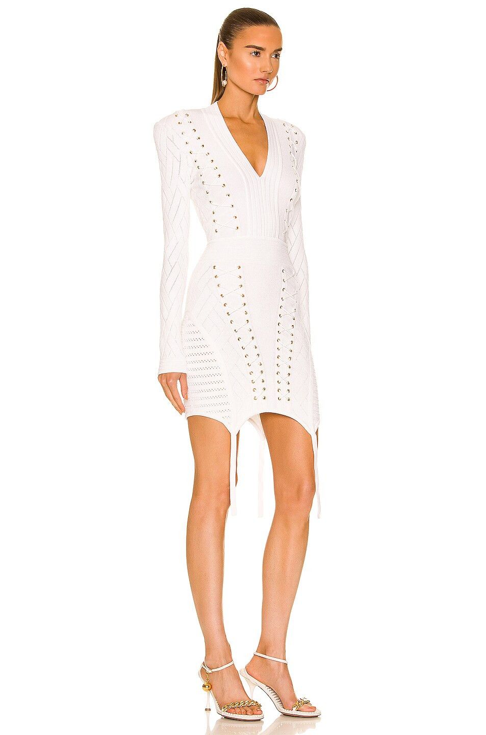Balmain o1y0525 Laces Mini Dress in Off-White Size S / US 4 / IT 40 - 2 Thumbnail