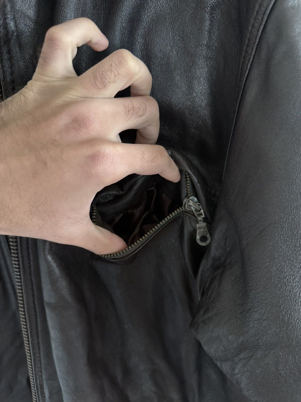 Vintage Vintage Leather Aged Zip Filled Lined Blouson Jacket Brown Size US L / EU 52-54 / 3 - 8 Thumbnail