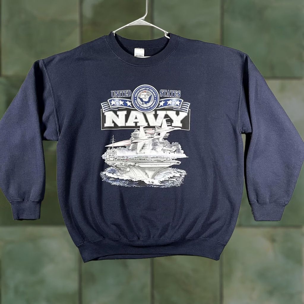 Gildan VINTAGE Gildan US Navy Ship Graphic Sweatshirt Mens 2XL Navy Blue Fleece Ultra Blend Size US XXL / EU 58 / 5 - 1 Thumbnail