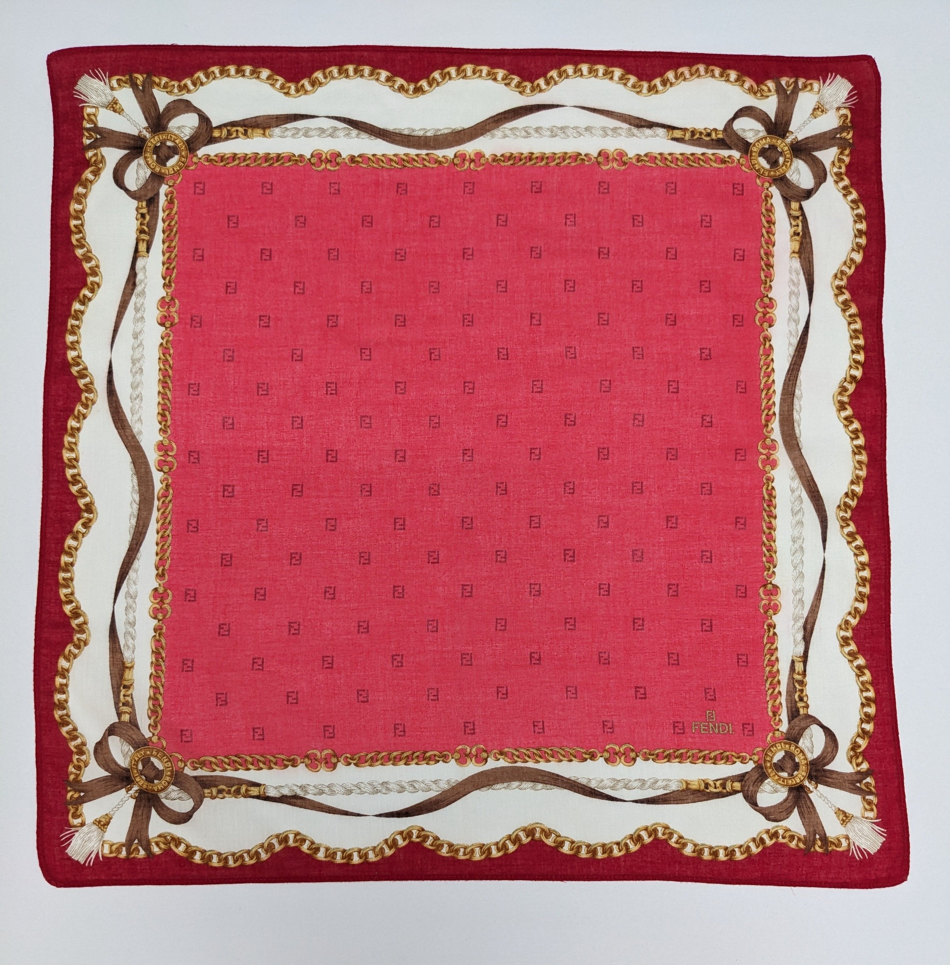 Fendi FENDI Roma Sillk Scarf Red Monogram Pocket Square Size ONE SIZE - 3 Thumbnail
