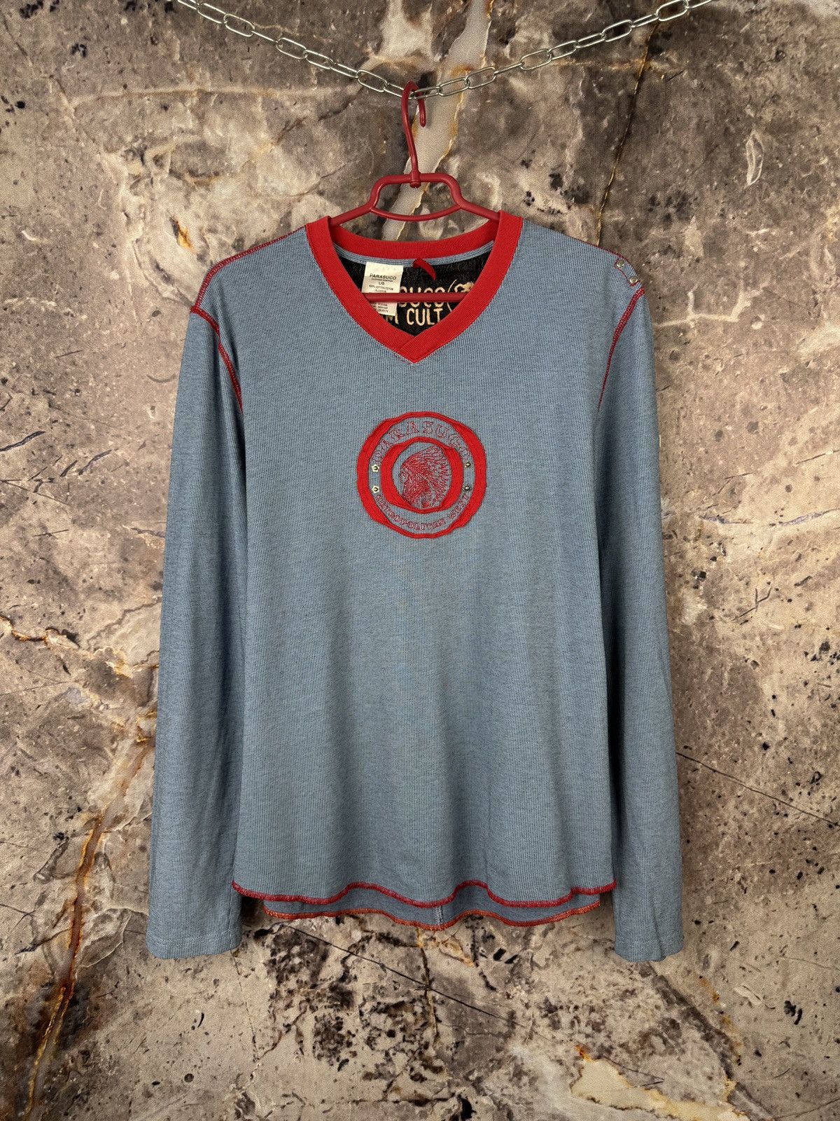 Parasuco Parasuco V-Neck Thermal Shirt Blue Red Y2K Long Sleeve Men’s Size US L / EU 52-54 / 3 - 1 Thumbnail