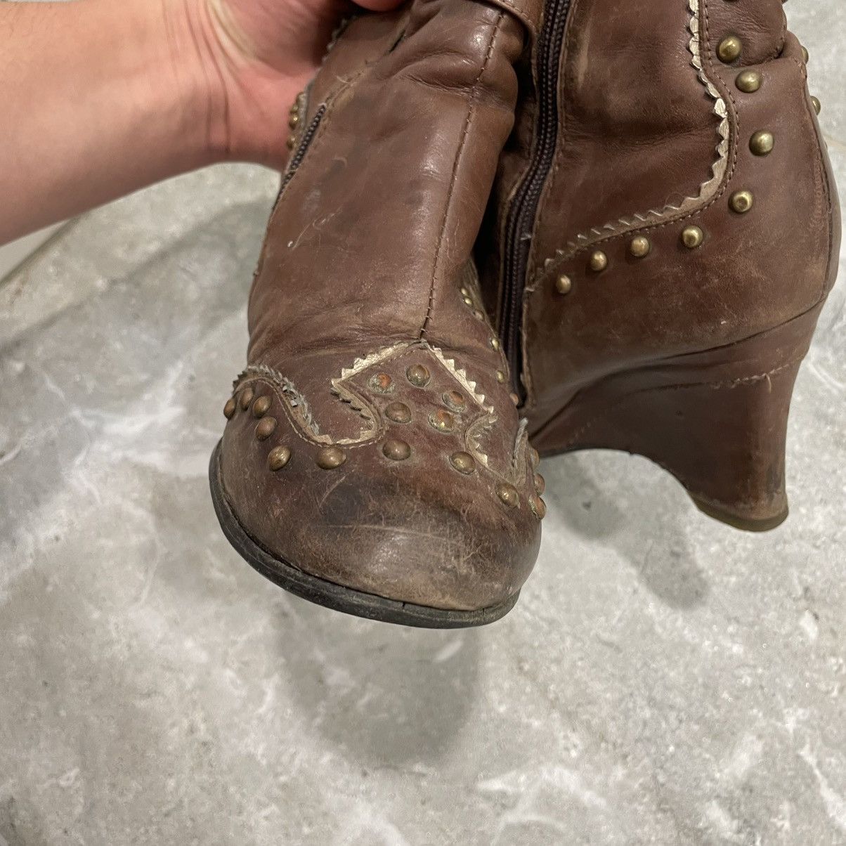 Vintage 90s Texas Western brown Leather Boots Heel shoes aztec Size US 8 / IT 38 - 8 Thumbnail