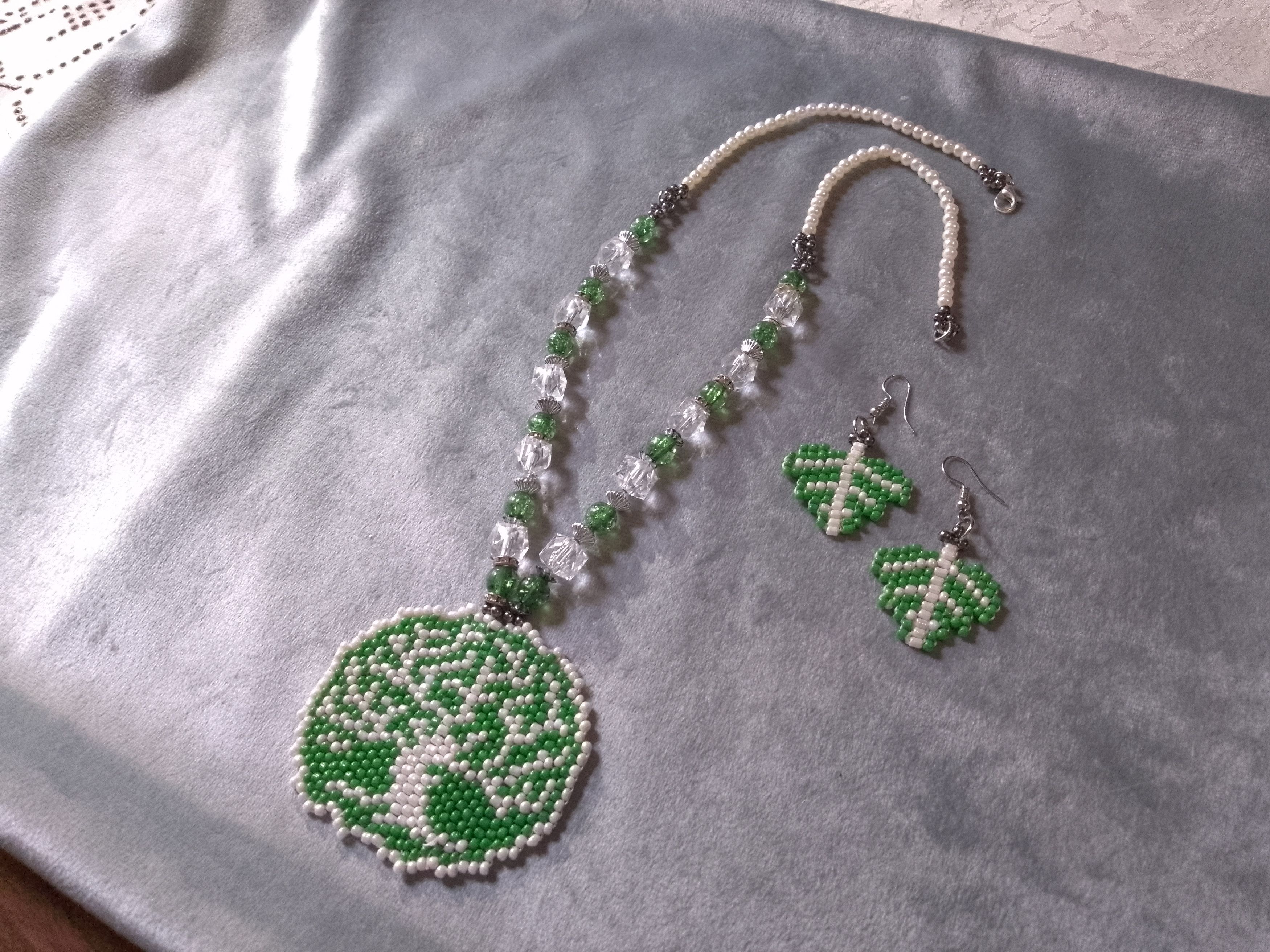 Handmade Necklace Long Green Earrings Crystal Pendant Tree of Life Size ONE SIZE - 3 Thumbnail