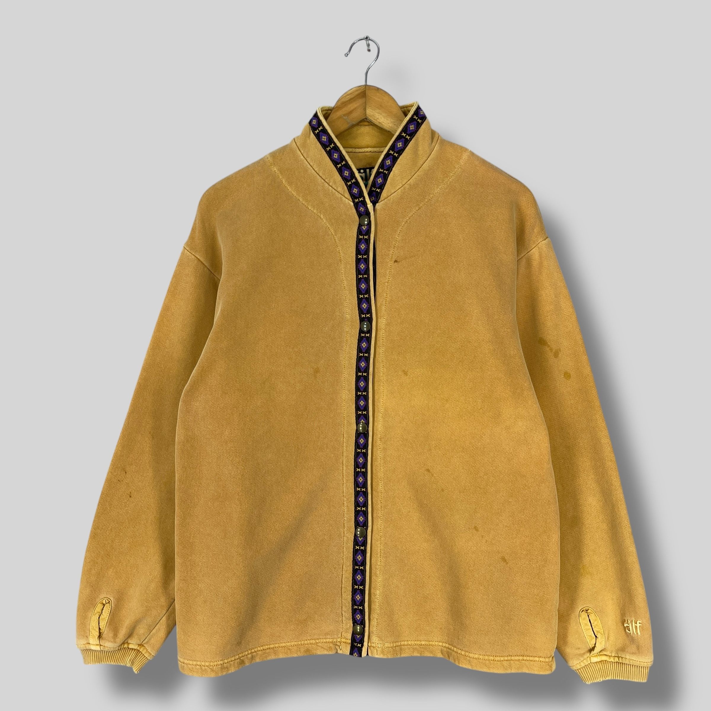 Vintage ALF Tyrolean Tape Snap Button Distressed Sweater