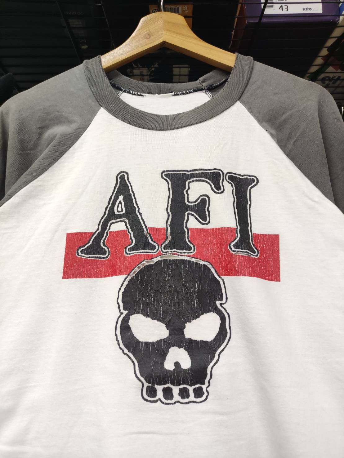 Band Tees Vtg 90's AFI Band East Bay Hard Core Black Cat 666 Raglan Size US L / EU 52-54 / 3 - 3 Thumbnail