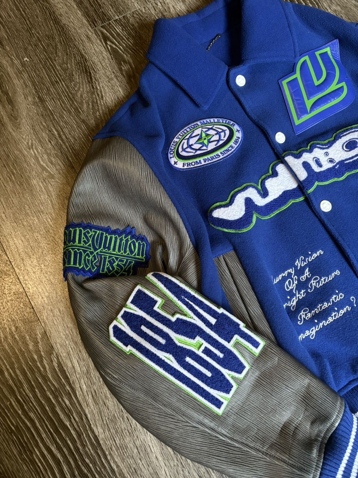 Louis Vuitton Louis Vuitton Embroidered Varsity Jacket Blue Grey Green Size US M / EU 48-50 / 2 - 2 Thumbnail