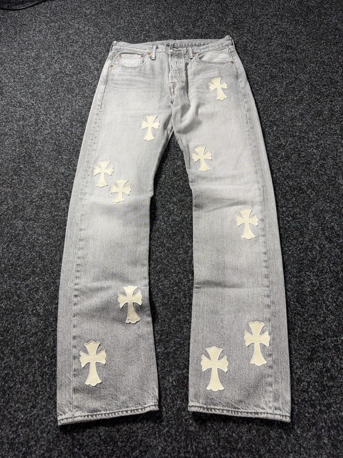 Vintage💥 90s ‼️Custom Chrome Hearts Style Cross Denim Jeans