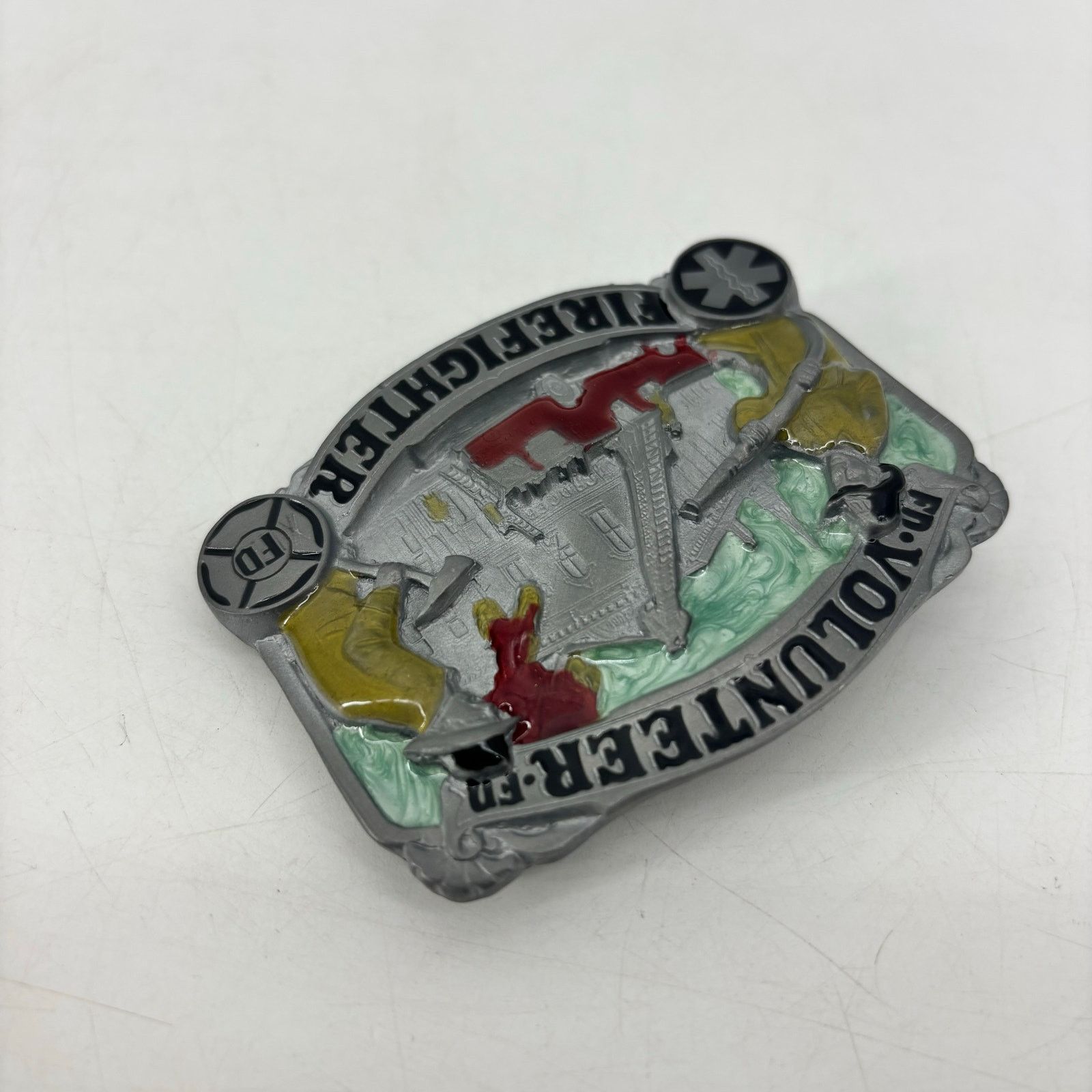 Vintage Volunteer Firefighter Belt Buckle Enamel Great American Size ONE SIZE - 8 Thumbnail