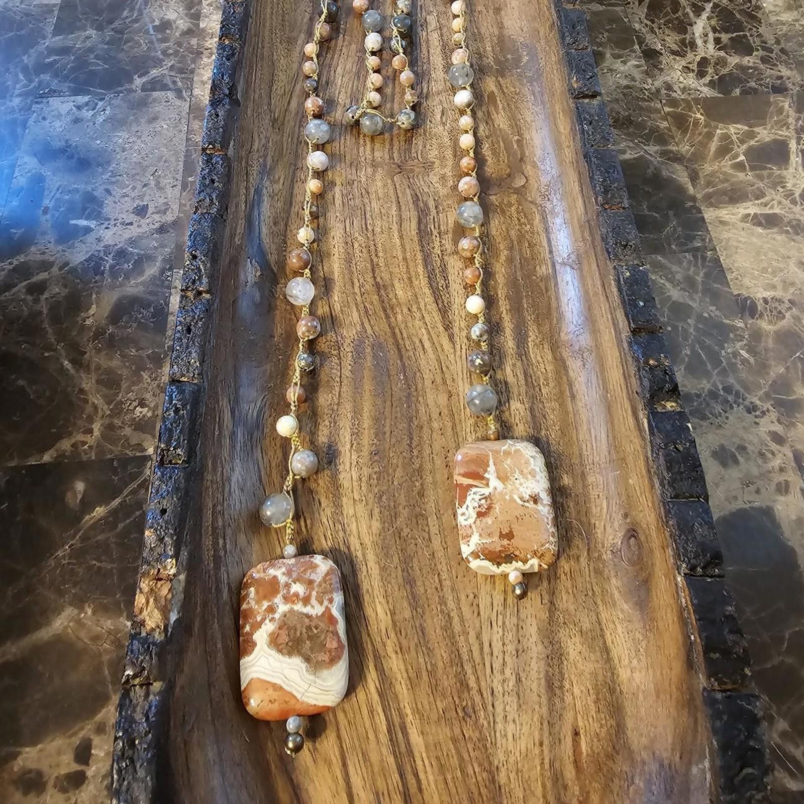Designer Handmade Lariat Style Red Giraffe Jasper Necklace Size ONE SIZE - 8 Thumbnail
