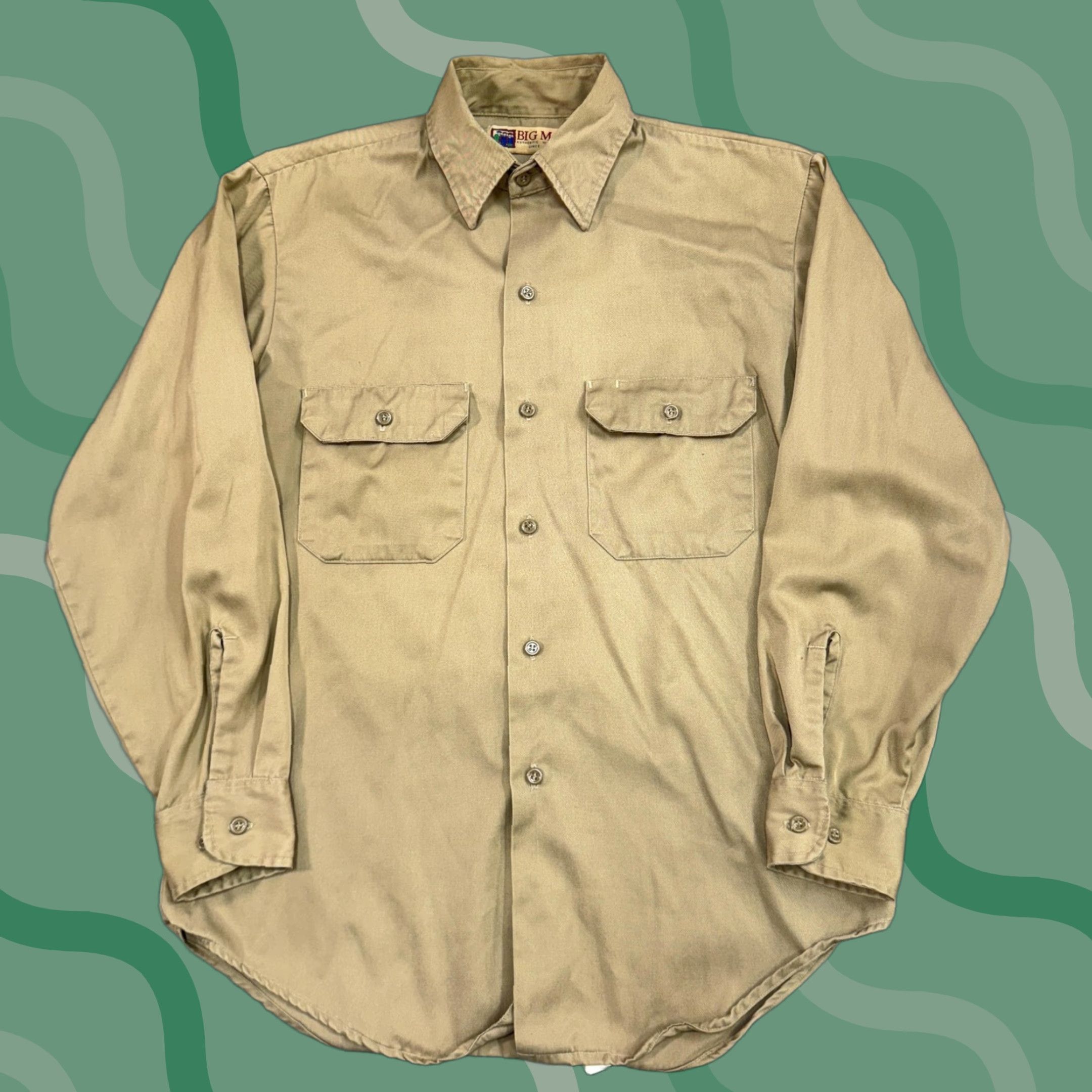 Vintage Big Mac Shirt Mens Medium Button-Up Long Sleeve Pockets Beige 15 15 Polyester Cotton Solid Collar N/A Vintage No Size US M / EU 48-50 / 2 - 1 Thumbnail