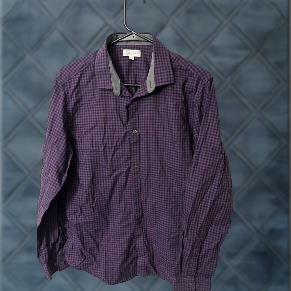 Calvin Klein Calvin Klein Shirt Gingham Dress Shirt Purple M Mens Size US M / EU 48-50 / 2 - 1 Thumbnail