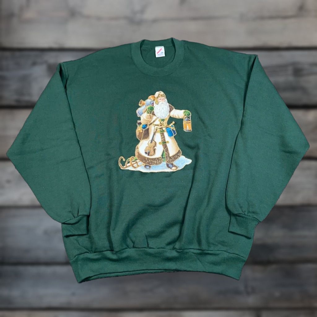 Jerzees VINTAGE Jerzees Sweatshirt Santa Claus Christmas Holiday Crewneck 2X Women Green 90s Glitter Size XXL / US 16-18 / IT 52-54 - 1 Thumbnail