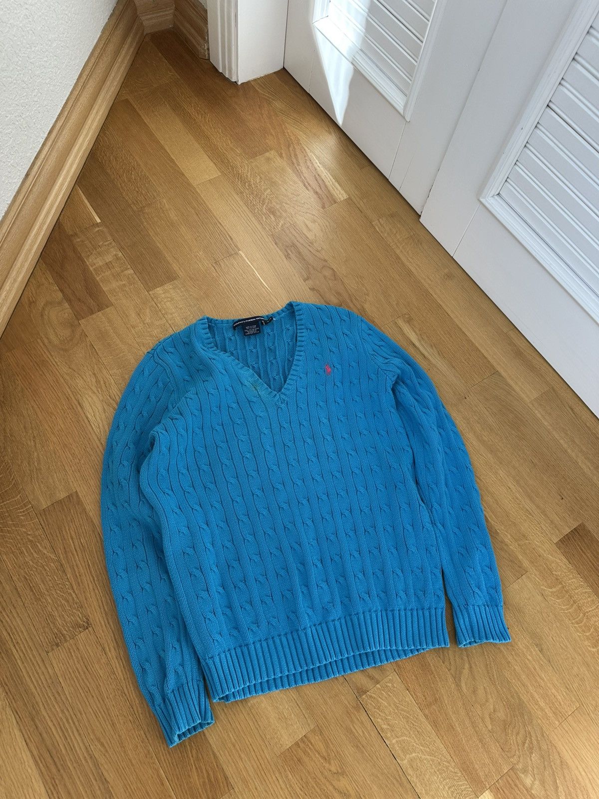 Polo Ralph Lauren Vintage Polo Ralph Lauren Cable Knit Sweater Logo Blue Size XL / US 12-14 / IT 48-50 - 1 Thumbnail