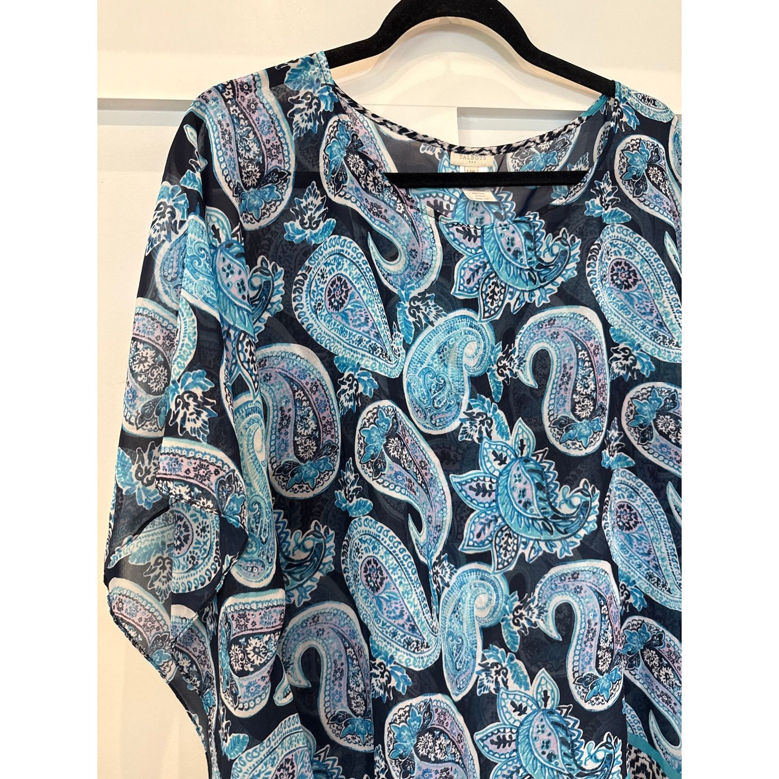 Talbots Talbots Poncho Style Semi-Sheer Blue Paisley Blouse, L/XL Size L / US 10 / IT 46 - 2 Thumbnail
