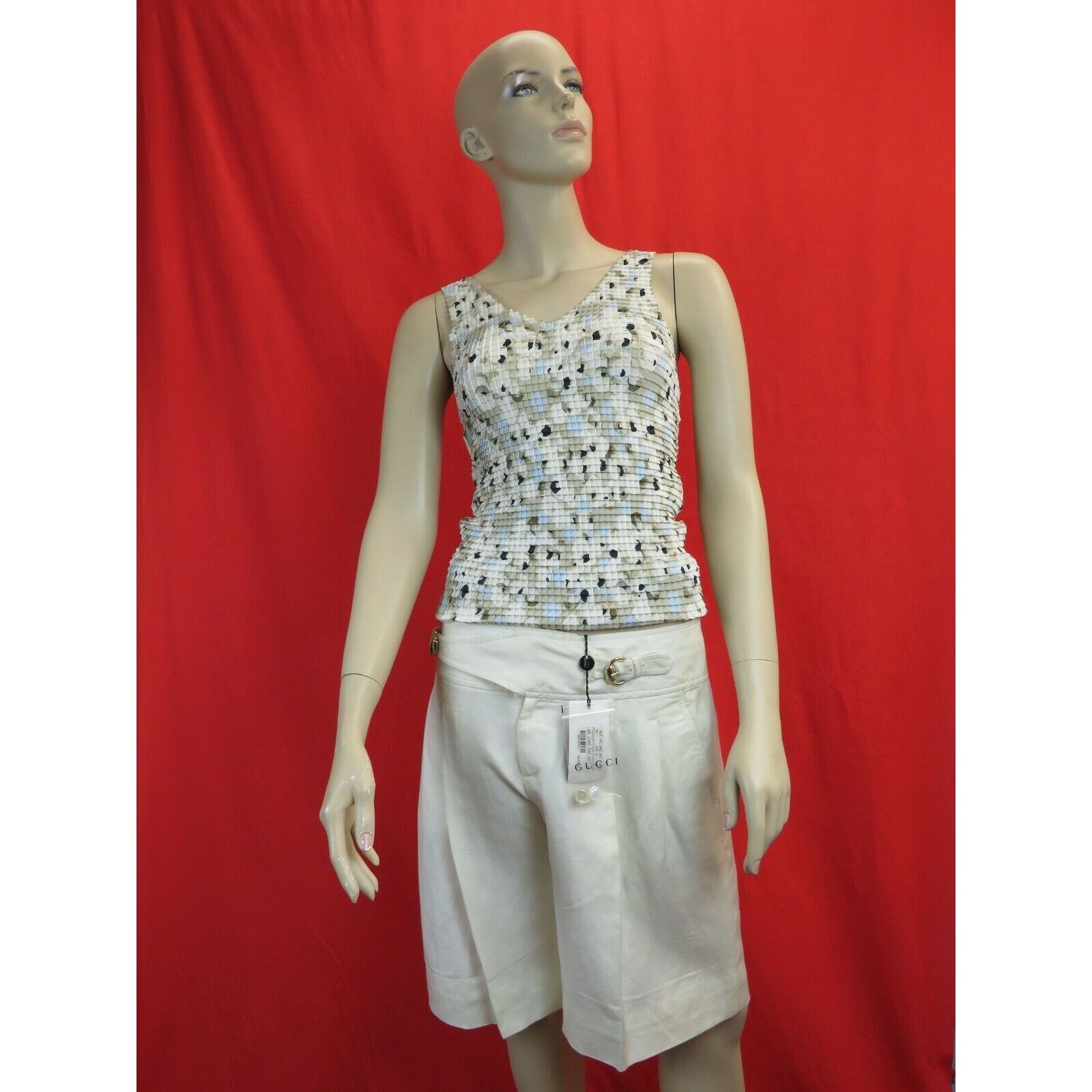 Gucci GUCCI OFF WHITE LINEN BELTED GOLD 2 X BUCKLE SHORTS 42 IT Size 34" / US 12 / IT 48 - 5 Thumbnail