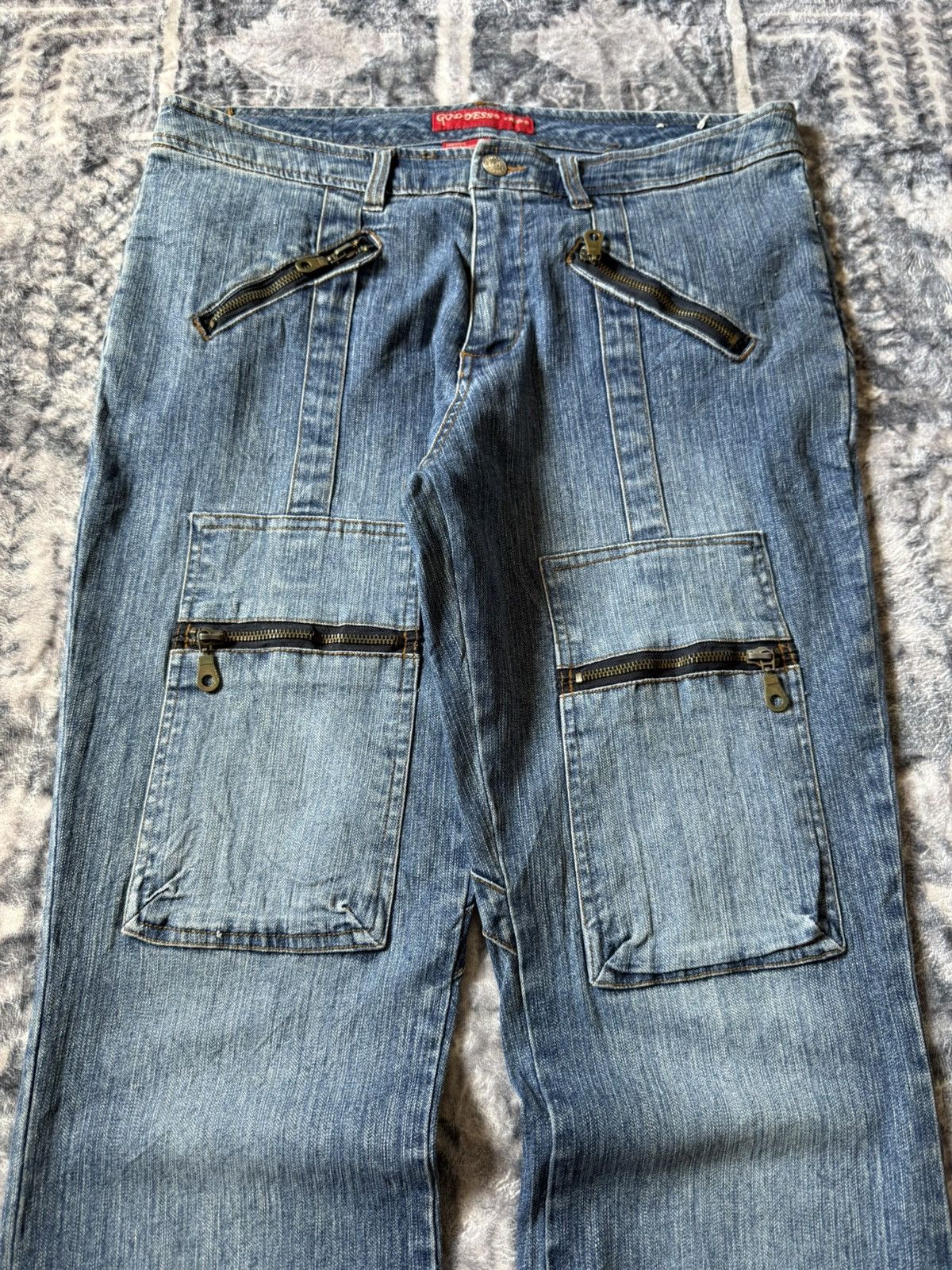Japanese Brand × Le Grande Bleu (L.G.B.) Goddess Utility Patch Pocket Cargo Flared Jeans Size US 32 / EU 48 - 3 Thumbnail