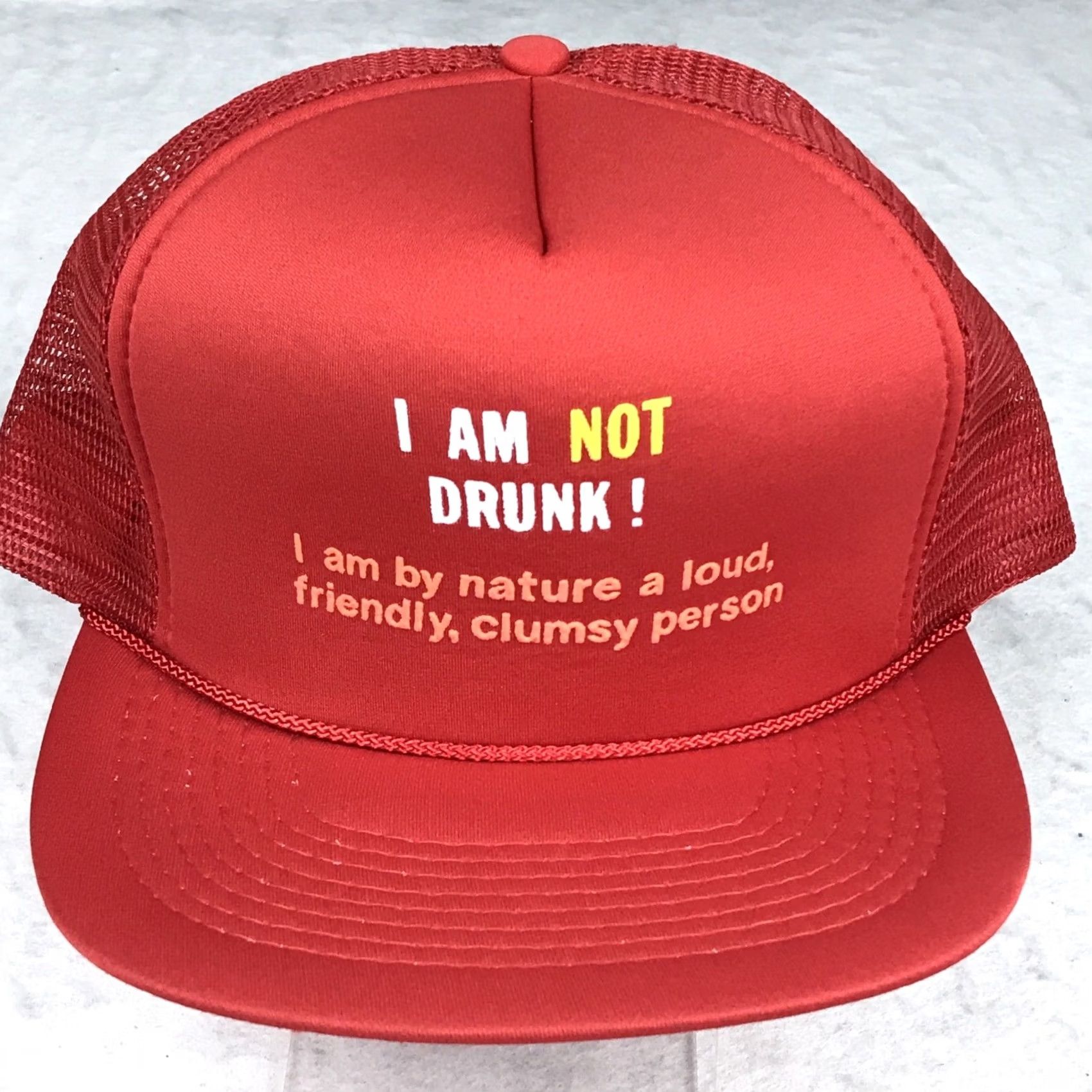 Vintage VINTAGE I AM NOT DRUNK LOUD CLUMSY PERSON SNAPBACK TRUCKER HAT Mens Adjustable Red 80s 90s Funny Novelty Cartoon Beer Size ONE SIZE - 3 Thumbnail