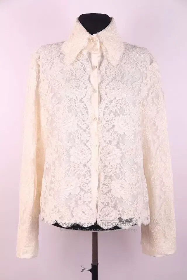 Valentino Valentino Off-white lace top shirt Size L / US 10 / IT 46 - 1 Thumbnail