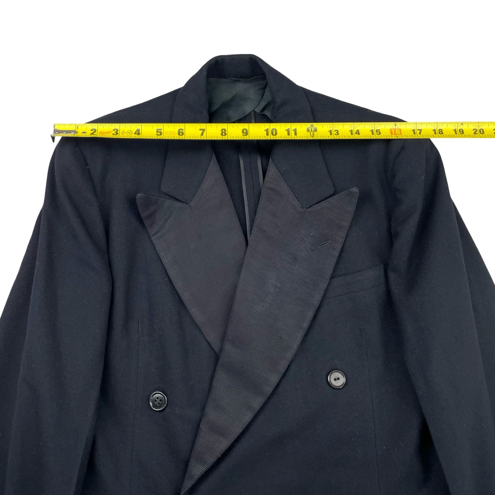 Doublet VTG Bespoke Men’s Tuxedo Jacket Navy Blue Double-Breasted Four-Button 38S Wool Flannel Vintage Wedding Mens Size 38R - 7 Thumbnail