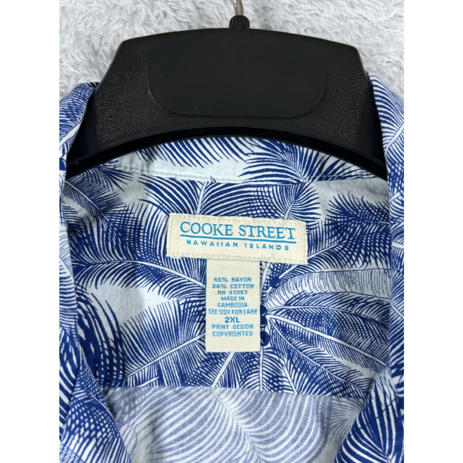 Vintage Cooke Street Shirt Mens 2XL XXL Blue White Palm Hawaiian Rayon Blend Pocket Button-Up Casual Shirt Size US XXL / EU 58 / 5 - 7 Thumbnail