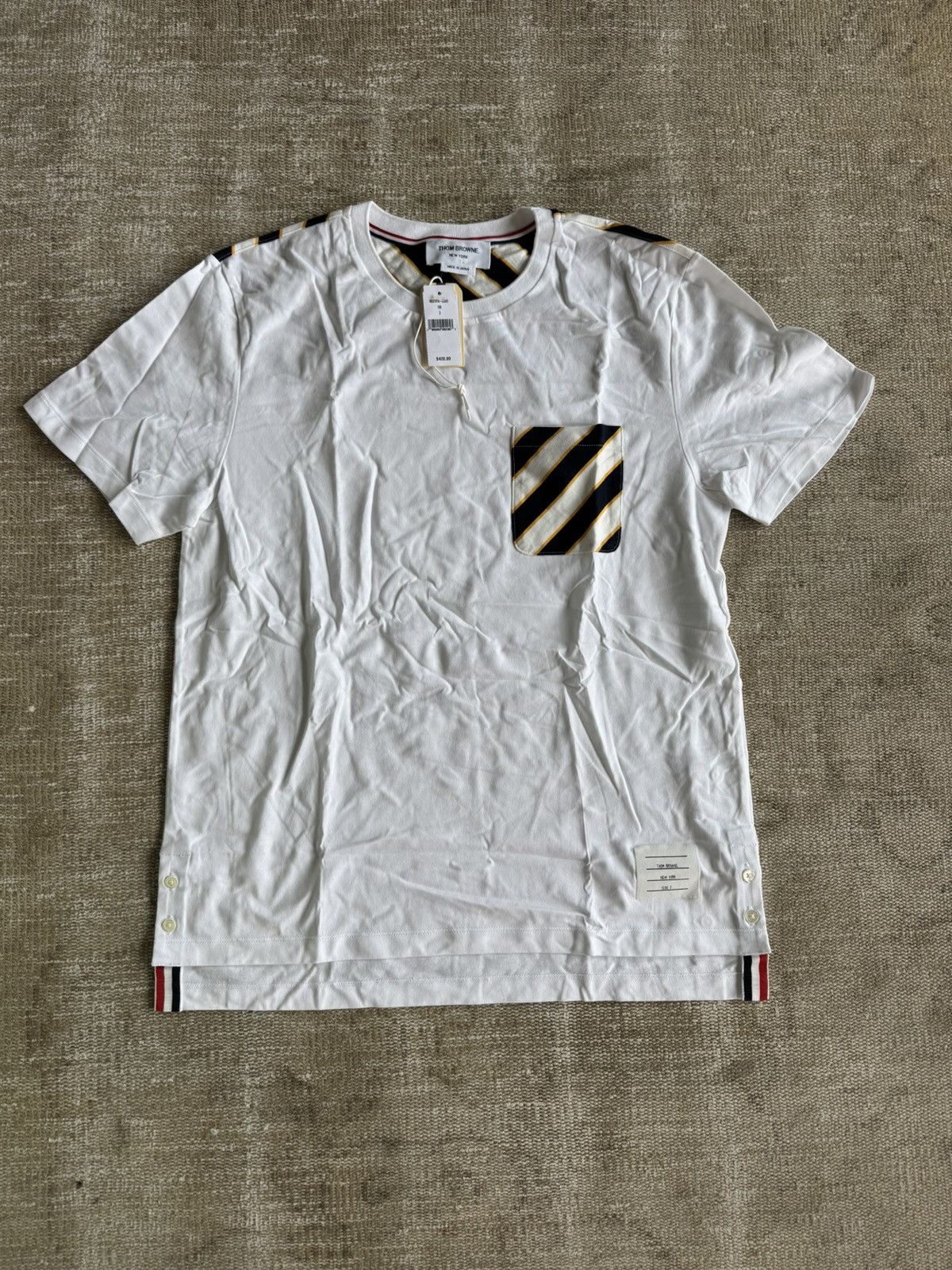 Thom Browne New Thom Browne Tie Stripe Pocket T-Shirt in White Sz 3 Size US M / EU 48-50 / 2 - 3 Thumbnail