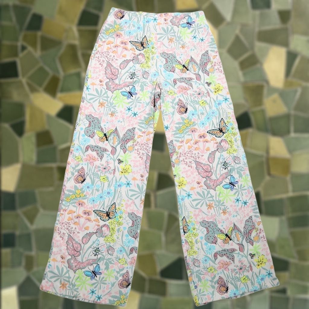 Vintage VINTAGE Never Fully Dressed Pants Dress Pants Wide-Leg Floral Butterfly Cream Pink NWT 4 Women Size 27" / US 4 / IT 40 - 1 Thumbnail