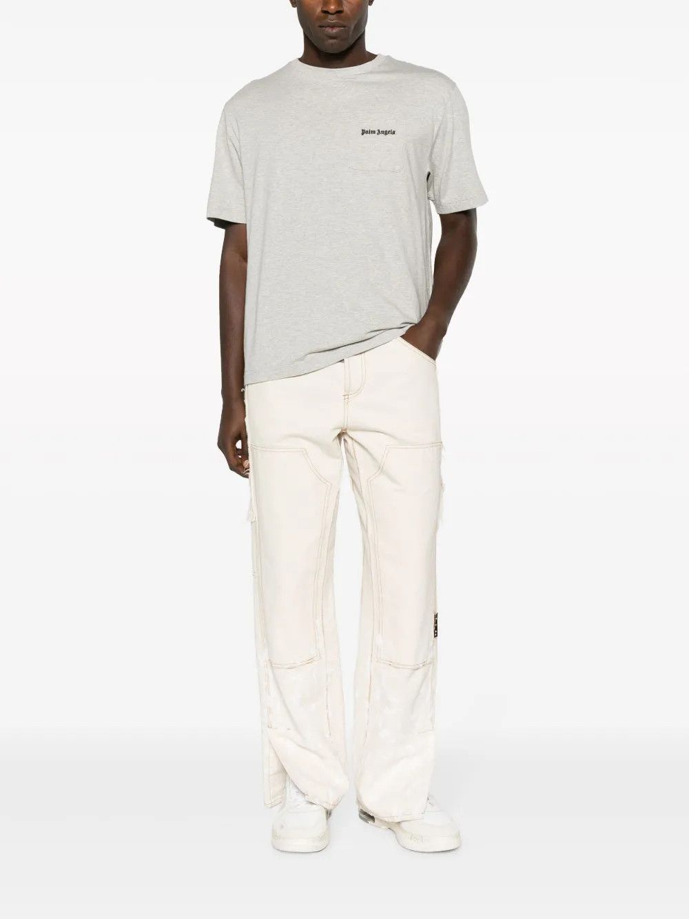 Palm Angels o1y0325 Logo Crewneck T-Shirt in Light Grey Size US L / EU 52-54 / 3 - 5 Thumbnail